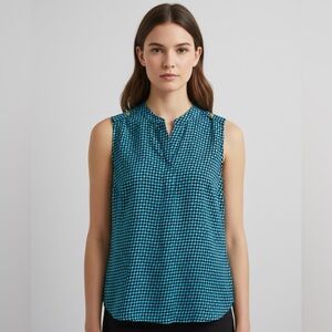 Michael Kors Sleeveless Blue Geometric Top Size 6 Women’s Work Casual